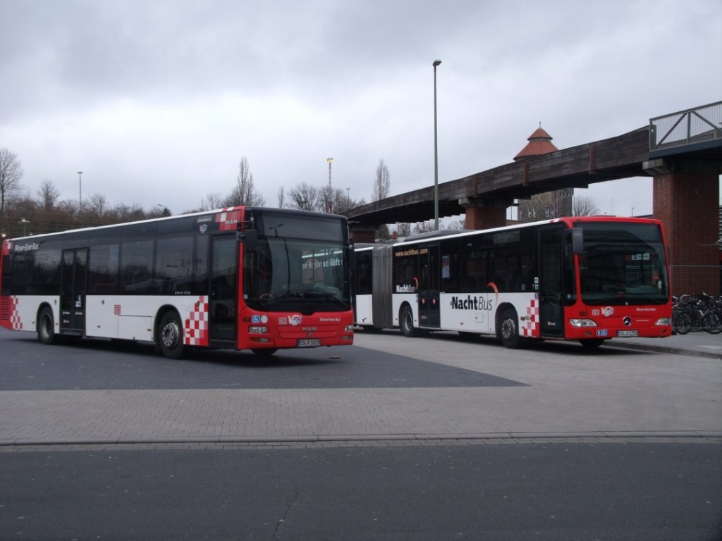 Bild des Monats - für Februar 2013. Hier handelt sich um MAN Loin´s City Ü - OS Y 1819 (links) und MB O 530 II GÜ - OS S 1258 (rechts), der Weser-Ems-Busverkehr GmbH. Bild wurde am 29.November 2012, in Osnabrück, am Hauptbahnhof/Busparkplatz aufgenommen.