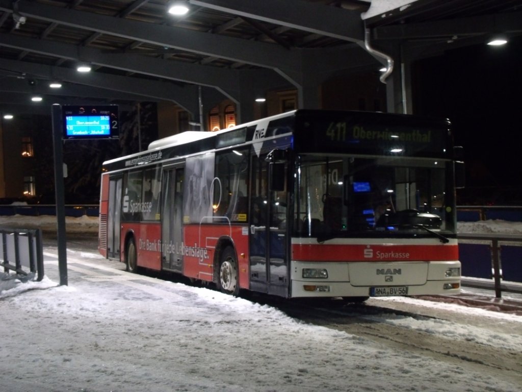 MAN NL 263 (dreitrig) - ANA BV 56 - der Regionalverkehr Erzgebirge GmbH - in Annaberg-Buchholz, Busbahnhof - am 5.Dezember 2012