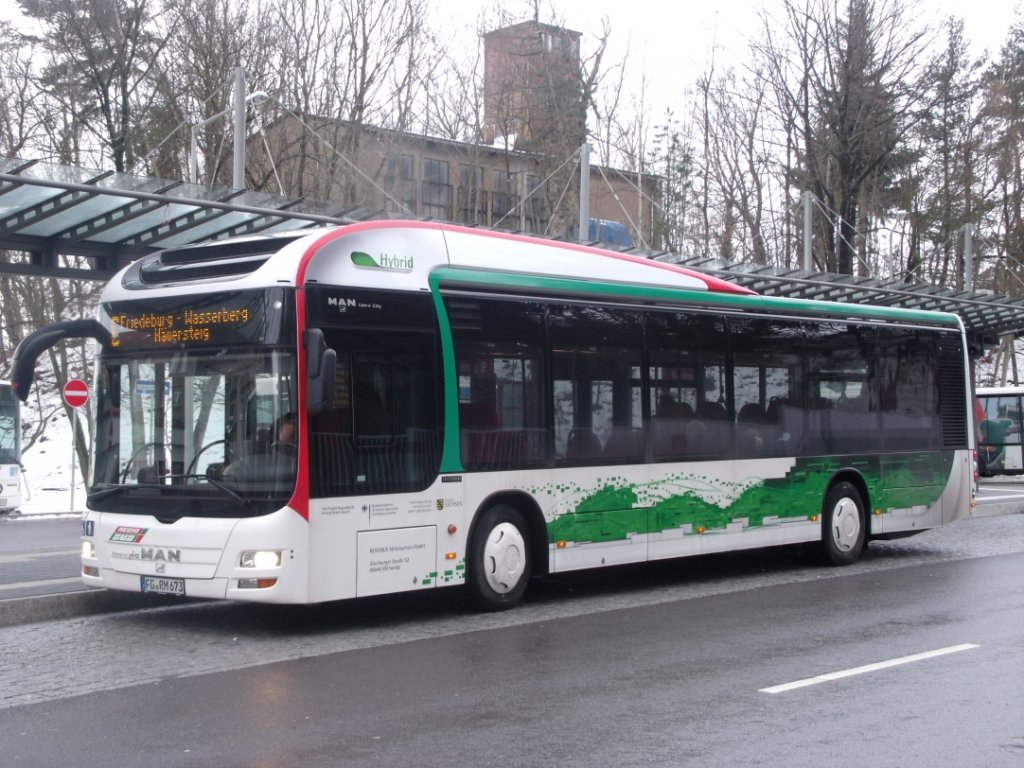 Wagen 3673 | FG RM 673 | MAN Loin´s City (NL 253) Hybrid | in Freiberg, Busbahnhof | am 28.Januar 2013