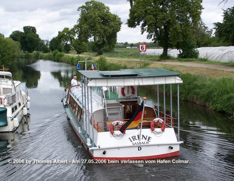 Weitere Fotos:  LYRA  (1963) - Im Canal de Colmar. Am Heck noch der Heimathafen Sasbach und der Name  IRENE . Seit 2007 ist das Schiff als  LYRA  in Osnabr�ck beheimatet.